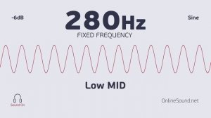 Pure Sound 280 Hz. Test Tone Signal. Sine Waveform. Low MID