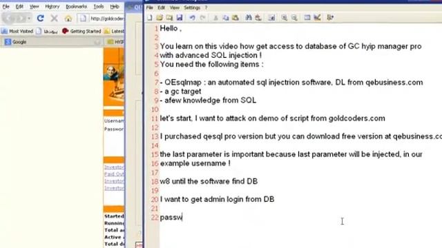 SQL Injection of GC HYIP software via QeSQLmap (part1) смотреть онлайн