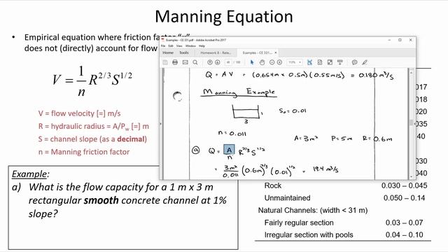 Normal depth, Manning's Equation, and Trapezoidal Channels - CE 331 (12 Mar 2021) Class 21 смотреть онлайн