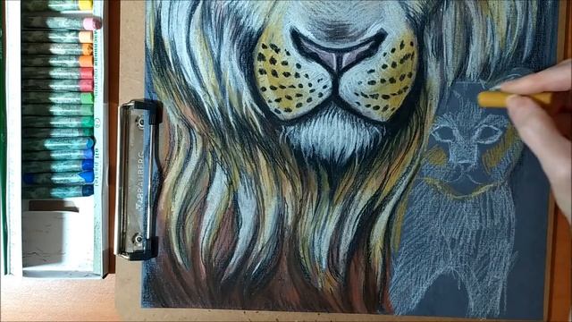 Рисуем льва и львенка пастелью! Таймлапс. Draw a lion and a lion cub in pastel! Time lapse. смотреть онлайн