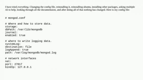 MongoDB error - Failed with result 'core-dump'