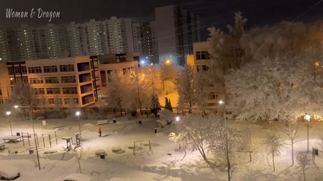 Новогодняя снежная сказка! Смотрим с кошкой Миной ночью в окошко, а там... красота! смотреть онлайн