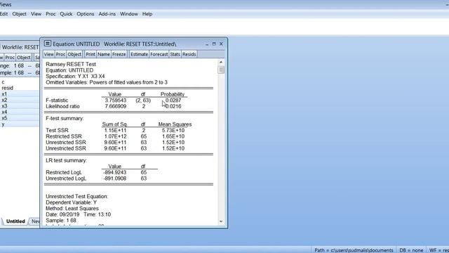 EViews Тест Рамсея (Reset-test) Тест Чоу (Chow test) смотреть онлайн