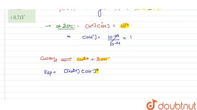 E_(Cu^(2)//Cu)^(@) = 0.34 V, what will be the reduction potential at pH=14 for same couple. Give... смотреть онлайн