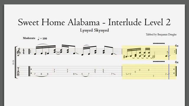 Lynyrd Skynyrd - Sweet Home Alabama (Interlude Level 2 - 100bpm Official Guitartab) смотреть онлайн