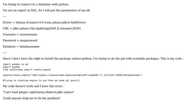 SQL connection (sybase driver) with python pandas смотреть онлайн