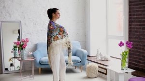 Платок шерстяной с шелковой бахромой "Утро туманное", вид 1