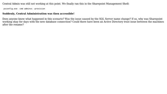 Sharepoint 2013 - SQL Server connection stopped working shortly after database server rename смотреть онлайн