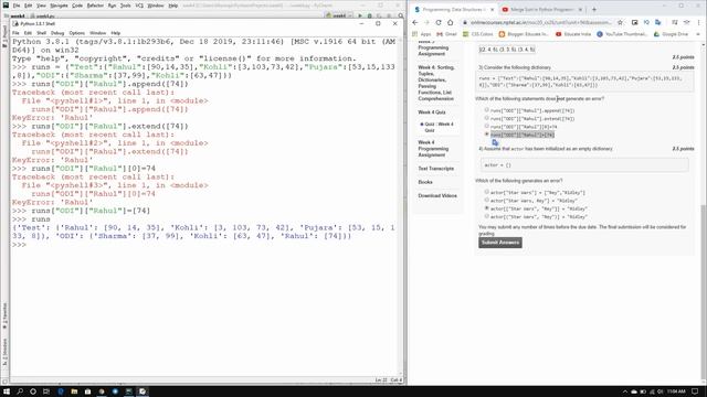 WEEK-4 QUIZ SOLUTIONS || NPTEL Programming Data Structures And Algorithms Using Python (2020) смотреть онлайн