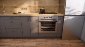 Кухня из мдф, верх кварц софт, низ смоки софт, столешница бунратти.