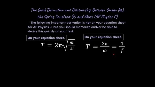 The quick derivation & relationship of Angular Frequency, the Spring Constant & Mass (AP Physics) смотреть онлайн