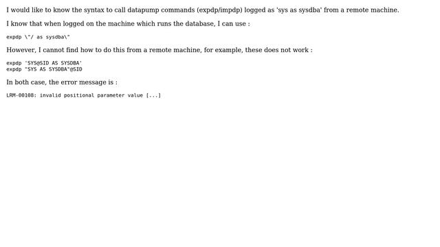 DevOps & SysAdmins: How to execute datapump commands as sysdba from remote machine? (2 Solutions!!) смотреть онлайн