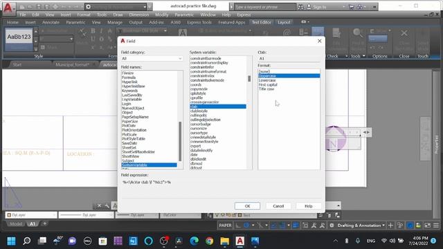 Autocad "insert field in text" | SystemVariables | ctab смотреть онлайн
