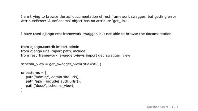 Django : rest framework swagger 'AutoSchema' object has no attribute get_link смотреть онлайн
