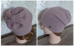 Двойная женская шапка-бини спицами