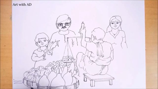 simple market drawing,how to draw village market-step by step смотреть онлайн