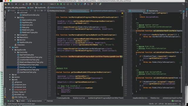 TDD Kata in PHP - Repository & Service - Entities & DataMapper w/ ORM - Part 6: Ride Service Part 2 смотреть онлайн