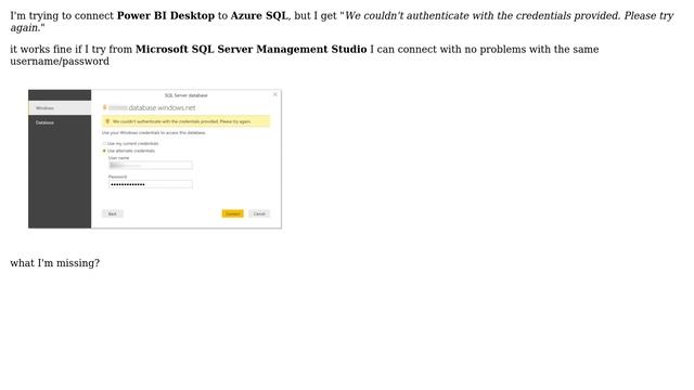 Databases: Cannot connect Power BI Desktop to Azure SQL! смотреть онлайн