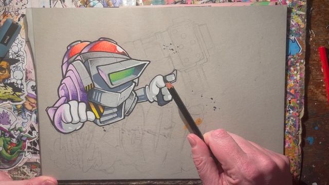 Timelapse - Full graffiti blackbook piece with character and letters in paint markers смотреть онлайн