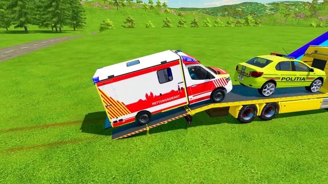 DACIA, VOLSKWAGEN, AUDI POLICE CARS and MERCEDES, FORD AMBULANCE EMERGENCY TRANSPORT ! FS22 #131 смотреть онлайн