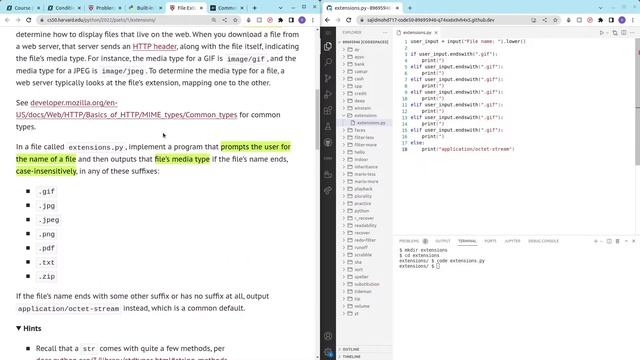 CS50P PSet1 ~ File Extensions | Solution смотреть онлайн