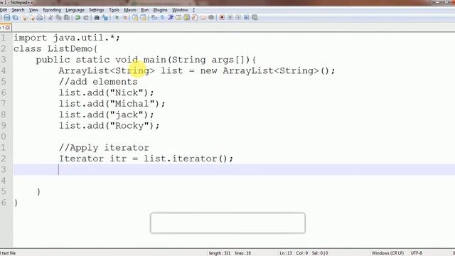 ArrayList Iterator example in java смотреть онлайн