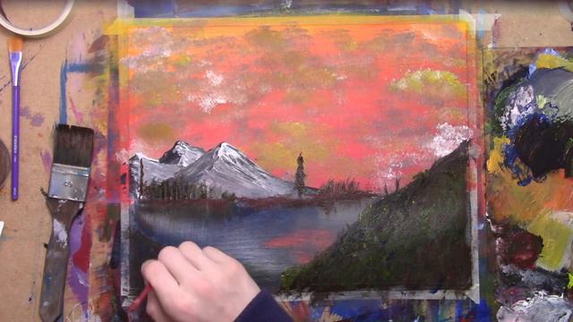 Acrylic Painting of Mountains and Lake in Summer Sunset | Relaxing Time-lapse | Doodlesnthat art смотреть онлайн