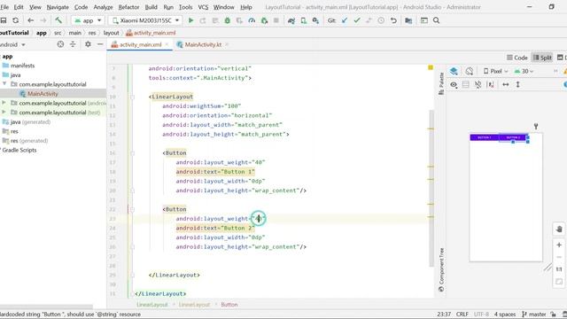how to divide a linear layout percentage wise in android xml ? [Android Views/Layouts Properties] смотреть онлайн