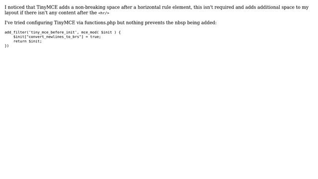 Wordpress: TinyMCE adds a &nbsp; after a HR смотреть онлайн