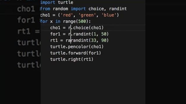 Python program to draw random coloured lines using the Turtle library. смотреть онлайн