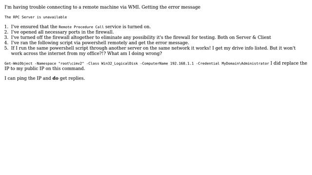 WMI Remote Monitoring getting The RPC Server is unavailable. Windows Server 2019 смотреть онлайн