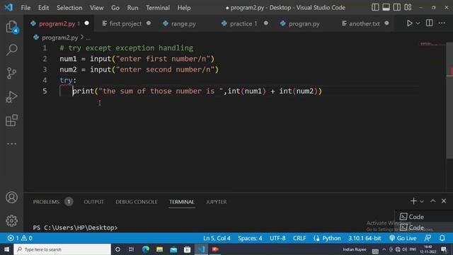 python tutorial //python practical//try except exception handling смотреть онлайн