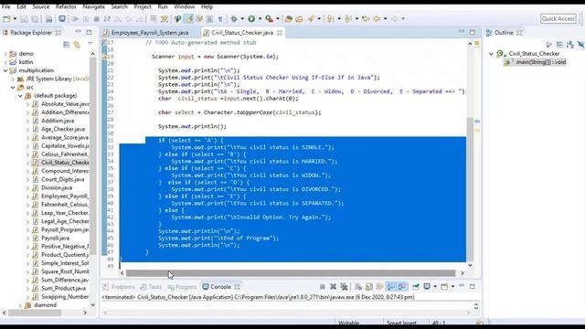 Civil Status Checker Using If Else If Statement in Java смотреть онлайн