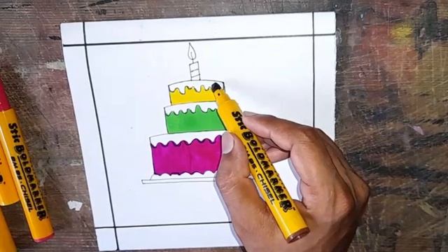 birthday cake tutorials/happy birthday cake drawing/cake drawing for kids/sketch art/cake art/cake. смотреть онлайн