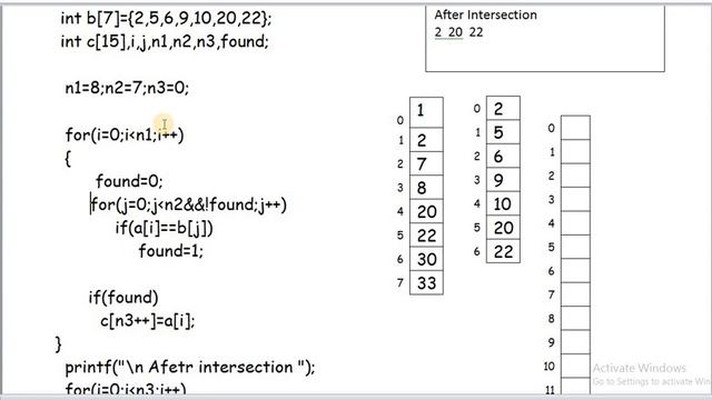 C PROGRAM FOR INTERSECTION OF TWO SET OF ARRAY ELEMENTS смотреть онлайн
