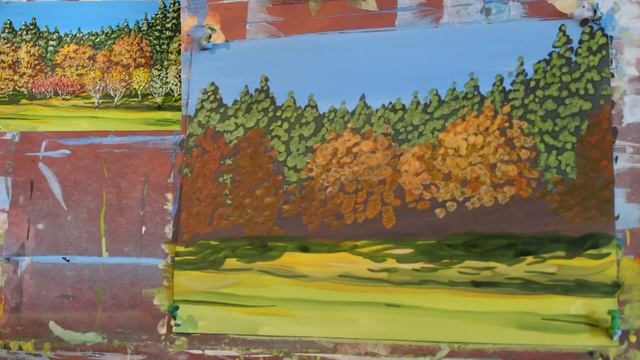 Как нарисовать Легкий Пейзаж гуашью поэтапно Осень смотреть онлайн