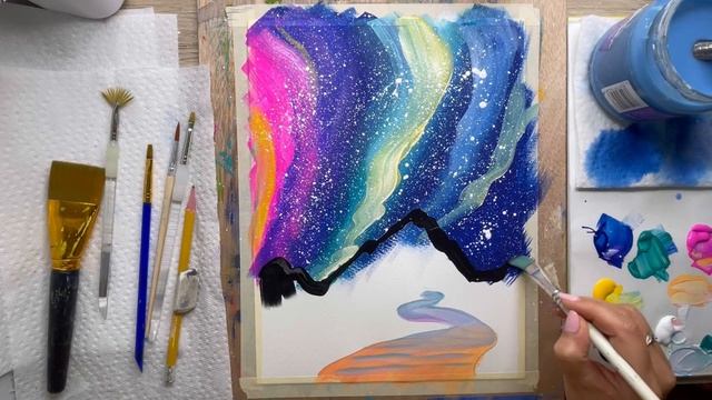 Рисуем вместе СЕВЕРНОЕ СИЯНИЕ. Пошаговый урок для детей 7+ и взрослых. Kidslessons.Art смотреть онлайн