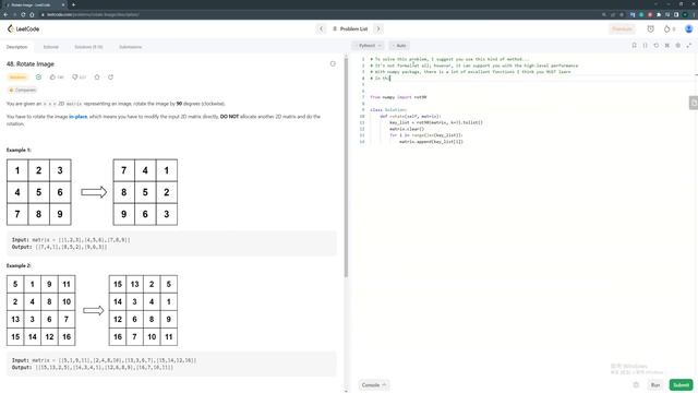 【Leetcode 64/70】48. Rotate Image (~Medium) Using Numpy Powerful functions to solve matrix...!!! смотреть онлайн