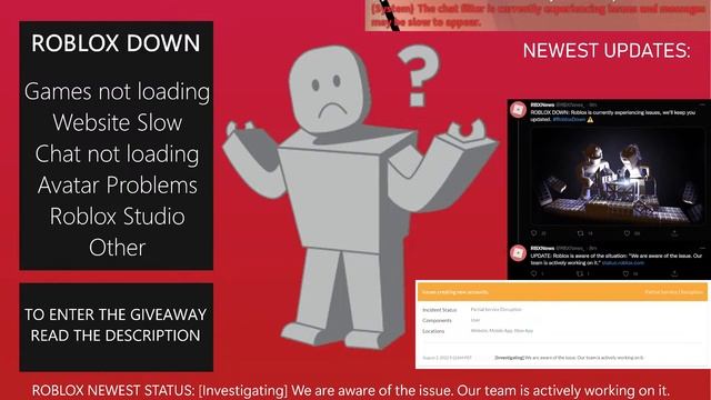 ? ROBLOX DOWN - Roblox Chat Broken & More (Follow Updates on Stream!) [GIVEAWAY] смотреть онлайн