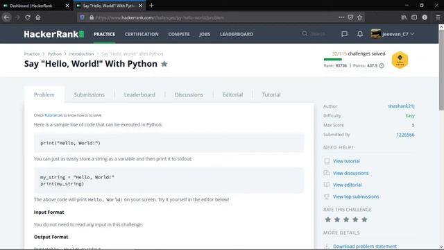 Say " Hello, World" with python | Hackerrank python solution | Unq coder | English смотреть онлайн