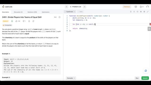 Leetcode: 2491. Divide Players Into Teams of Equal Skill with explanations, typescript смотреть онлайн