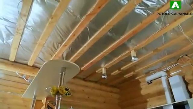 Тканевый натяжной потолок DESCOR в загородном доме из сруба! смотреть онлайн