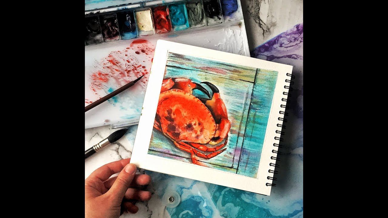 Рисуем краба. Урок акварельной живописи смотреть онлайн
