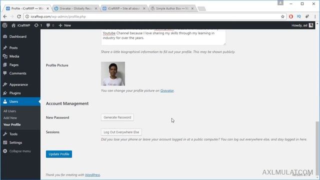 WordPress Tutorial for Beginners - Editing your User Profile (Gravatar and Author Box) - Part 34 смотреть онлайн