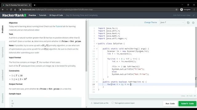 HackerRank Day 25: Running Time and Complexity | Java Solution смотреть онлайн