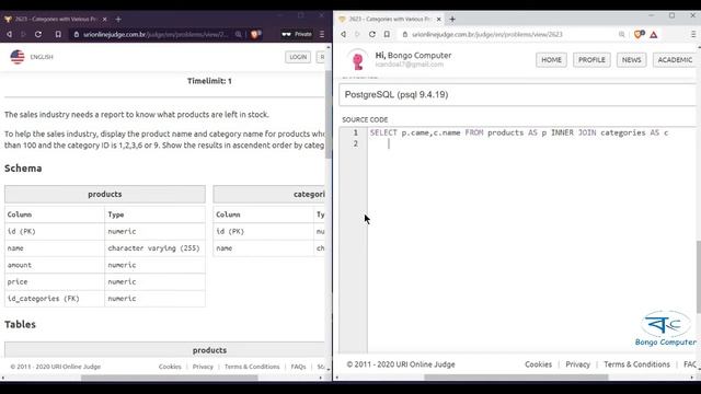 How to Solve URI Online Judge SQL Problem #2623 Categories with Various Products смотреть онлайн
