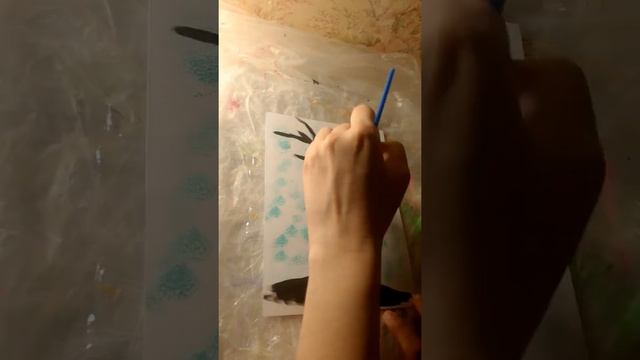 Как рисовать пейзаж, используя кисточку, акриловые краски и мочалку, рисование шаг за шагом #shorts смотреть онлайн