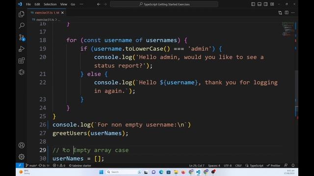 TypeScript basics Exercise 31: No Users: Use of if and if-else statements and For of loop with Arra смотреть онлайн