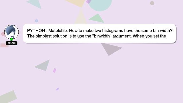 PYTHON : Matplotlib: How to make two histograms have the same bin width? смотреть онлайн