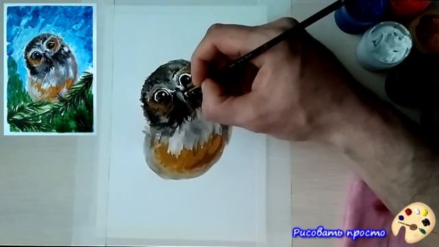 Как нарисовать сову красками(гуашь) How to paint an owl with paints(gouache) смотреть онлайн